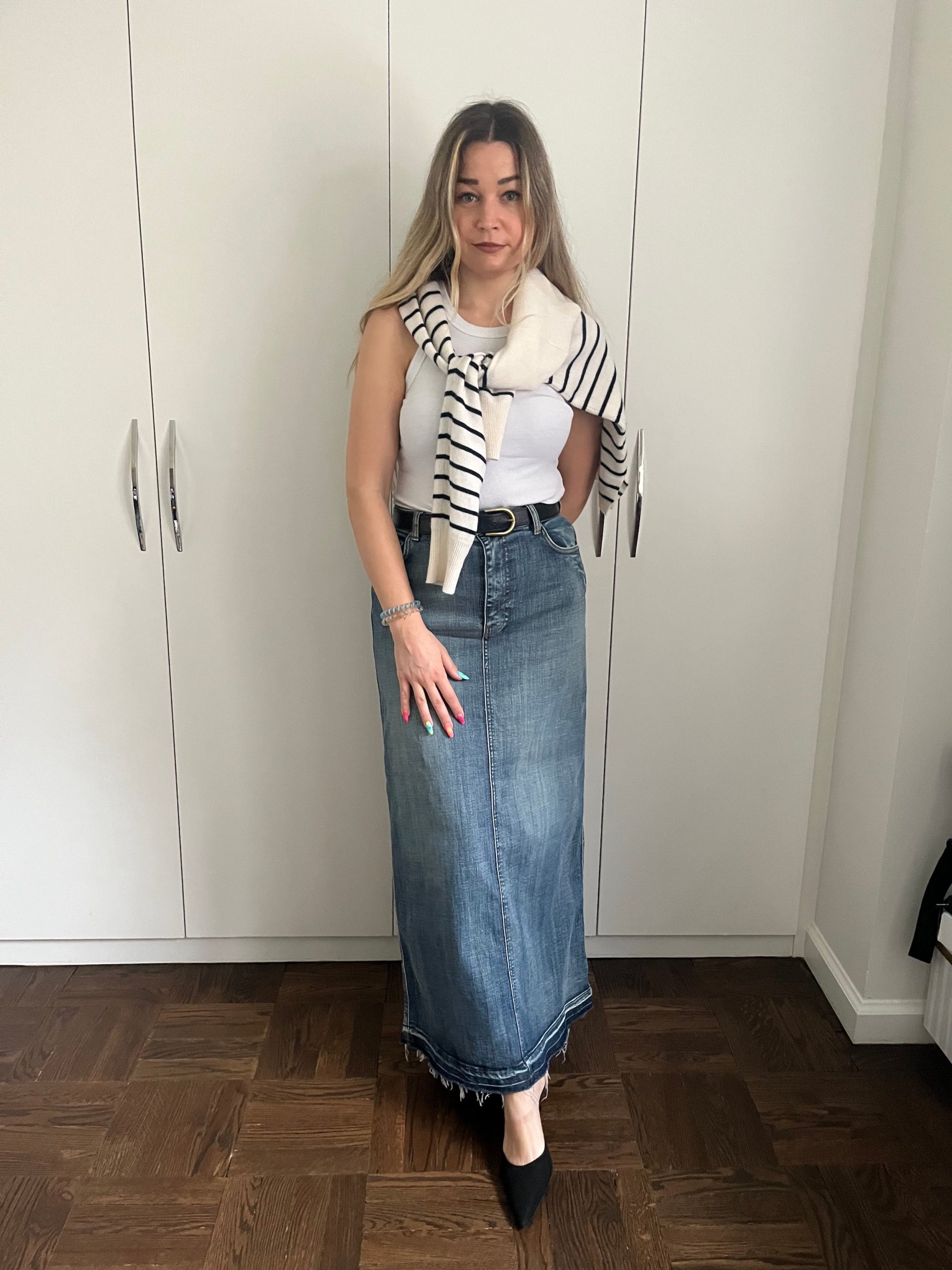 Denim maxi skirts